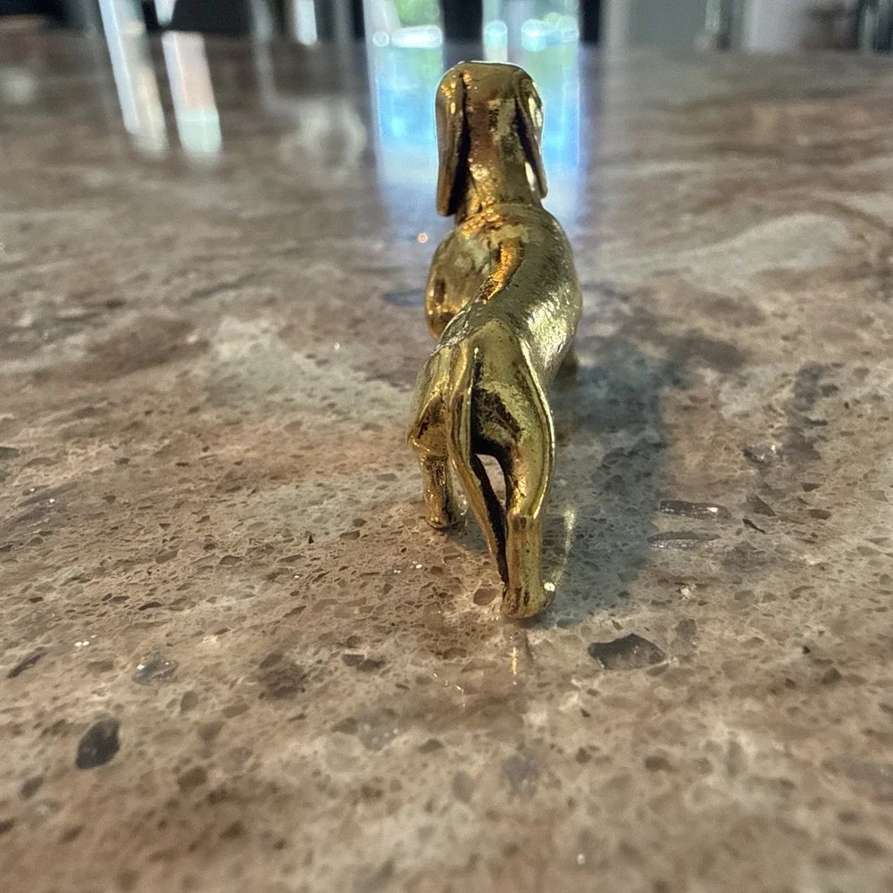 Brass Dachshund Wiener Dog Statue Miniature Figurine Desk Decor Trinket 2